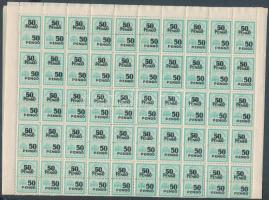 1945 Számlailleték bélyegek 5P, 10P, 20P, 50P mindegyik teljes 100-as hajtott ívekben