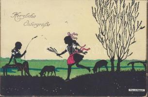 2 db Manni Grosze szignós árnyképes művészlap / 2 silhouette art postcards sign. Manni Grosze