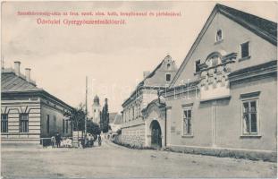 Gyergyószentmiklós, Szentháromság utca, Római katolikus templom és plébánia / street, Roman catholic church, parish (fl)