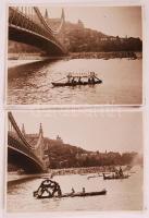 1938 2 db városfotó, Ünnep csónakok a Dunán a Szabadság hídnál (Ferenc József híd), 11 x 8 cm