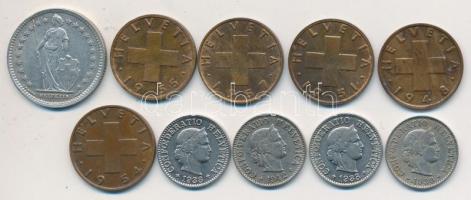 Svájc 1930-1957. 2r (3x) + 5r (4x) + 1944. 1Fr Ag T:2
Switzerland 1930-1957. 2 Rappen (3x) + 5 Rappe...