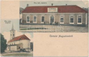 Magyarkimle, Kimle; Római katolikus népiskola, Római katolikus templom, Nátz Frigyes kiadása (EK)