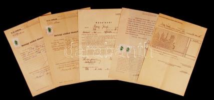 1939-1942 A Magyar Királyi Horthy Miklós Honvéd Repülő Akadémiára való felvételhez szükséges iratok (nyilatkozat, erkölcsi bizonyítvány), 5 db
