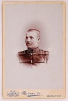 1903 Keményhátú fotó, Katonaportré, Budapest, hátoldalon feliratozva / Military photo, portrait of a soldier, label of the back