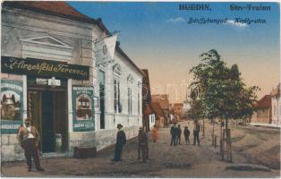 Bánffyhunyad, Király utca, Hirschfeld Ferenc üzlete, Ábrahám M. kiadása / street, shop (Rb)