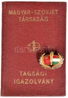 1956. "Magyar-Szovjet Társaság" aranyozott jelvénye és tagsági igazolványa T:2