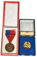 1964. "Munkásőr" kitüntetés mellszalagon szalagsávval tokban + ~1965. "Kiváló Munkásőr" zománcozott kitüntető jelvény sérült eredeti tokban T:2