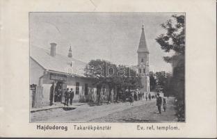 Hajdúdorog, Református templom, takarékpénztár; kiadja Grünfeld (Rb)