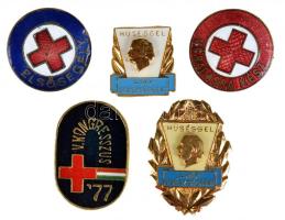 ~1970-1980. "Hűséggel a nép egészségéért" arany és bronz fokozat, zománcozott jelvények + 3db Vöröskereszt jelvény: "Véradásra kész" + "Elsősegély" + 1977. "V. Kongresszus" zománcozott jelvények T:1-,2