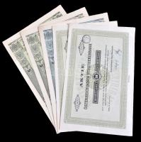 Ausztria / Innsbruck 1912. "Mittenwaldbahn" vasúti kötvény 1000K-ról és 2000K-ról német nyelven szelvényekkel (4x) + Ausztria / Bécs 1922. Osztrák Jelzálogbank részvénye 200K-ról német nyelven, szelvényekkel, felülbélyegzéssel (2x) T:I- Austria / Innsbruck 1912. "Mittenwaldbahn" bond about 1000 and 2000 Corona with coupons (4x) + Austria / Vienna 1922. "Österreichischen Hypothekenbank" share about 200 Corona with coupons (2x) C:AU