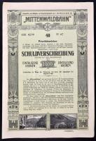 Ausztria / Innsbruck 1912. "Mittenwaldbahn" vasúti kötvény 1000K-ról és 2000K-ról német ny...