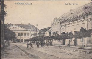 Paks, Szent István tér, Erzsébet Nagyszálloda, Vadászkürt Szálloda, könyvnyomda, kiadja Rosenbaum Ignác (EB)