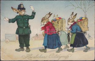 Easter, police rabbit, automobile, Meissner & Buch Nr. 3058. litho (fa)