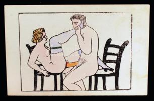 Humoros erotikus grafika, vegyes technika, 14x9 cm