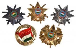 ~1960-1970. "Katonai Tízpróba (KTP)" arany, ezüst, bronz és aranykoszorús fokozata + "KISZ" aranyozott, zománcozott kitüntető jelvény T:1-,2