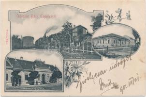 Bácstopolya, vasútállomás, Magos vendéglő; Wilheim Miksa kiadása / railway station, restaurant; floral (EB)