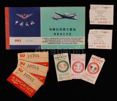 cca 1960-1970 Kínai és szovjet repülő- és egyéb jegyek, 9 db