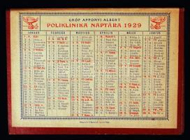 1929 Gróf Apponyi Albert Poliklinika asztali naptára, "Segítsetek, hogy segíthessünk" jelmondattal