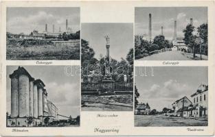 Nagysurány, Cukorgyár, Műmalom, Mária szobor, Vasút utca / Sugar factory, mill, statue, Railway street, hotel (fl)