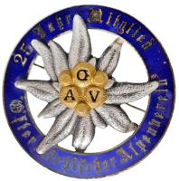Ausztria DN "25 éves tagság - Osztrák Alpesi Egyesület" zománcozott jelvény (47mm) T:2 Austria ND "25 Jahre Mitglied - Österreichischer Alpenverein" enamelled badge (47mm) C:XF