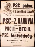 1944 PSC (Pestújhelyi Sport Club) Z. Daunvia futball meccs plakát, kis szakadással, 40×30 cm,