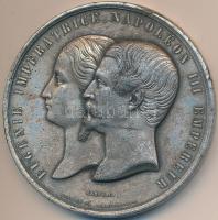 Franciaország 1855. "III. Napóleon és Eugénia / Ipari Palota" ezüstözött Zn emlékérem. Szi...