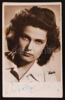 Karády Katalin (1910-1990) színésznő saját kezű aláírása az őt ábrázoló fotóképeslapon