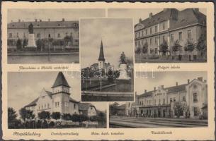 Püspökladány, Városháza, Hősök szobra, Polgári iskola, Osztálymérnökség, Római katolikus templom, vasútállomás (Rb)