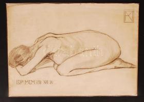 Mihály Rezső (1889-1972): Akt. Szénrajz, papír, jelzett, 45×63 cm
