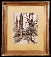 Dési jelzéssel: Kert. Tus, papír, üvegezett keretben, 27×20 cm