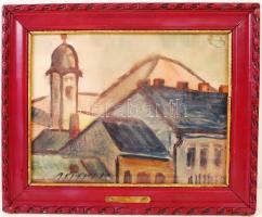 Jelzés nélkül: Háztetők. Akvarell, papír, üvegezett keretben, 26×33 cm