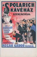 Spolarich kávéház reklám, esténként Kozák Gábor muzsikál / Hungarian cafe advertisement s: Bócz