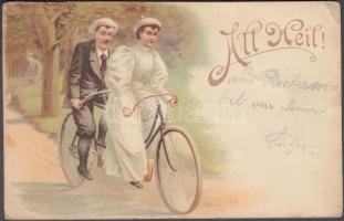 1898 Cycling couple, litho (fa)