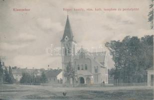 Kiszombor, Rónay kastély, Róma katolikus templom és posta, Hunyár József kiadása (Rb)