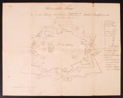 cca 1850 A gyulafehérvári vár részletes alaprajza magyarázó szöveggel tussal és tintával rajzolva, 47x34 cm