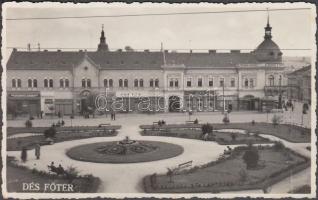 Dés, Fő tér, Szigyártó Sámuel, Szentkirályi Jenő, Salamon Jakab, Bíró, Wolf és Gersner Ödön üzlete, gyógyszertár, Hangya / square, shops, pharmacy