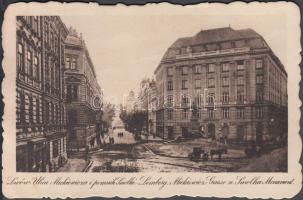 Lviv, Lwów; Ulica Mickiewicza, pomnik Smolki / street, statue (wet damage)