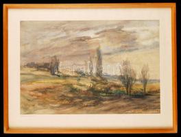 Kovátsné Nagy Emerencia (1921-1978): Márciusi reggel. Akvarell, papír, jelzett, üvegezett keretben, 29×43 cm