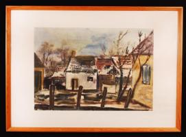 Kováts Béla (1921-1992): Udvar részlet. Akvarell, papír, jelzett, üvegezett keretben, 42×60 cm