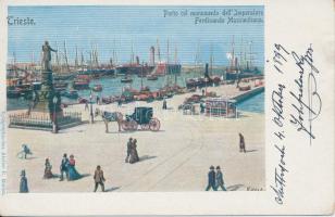 1899 Trieste, port and monument of Emperor Ferdinand Maximilian