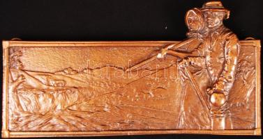 P.O. jelzéssel: Paraszt házaspár, réz, 17×32 cm