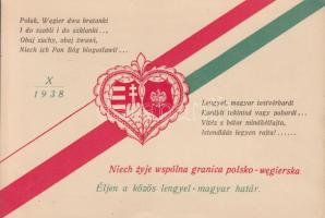 1938 'Polak, Wegier dwa bratanki, Lengyel, magyar testvérbarát...' közös lengyel-magyar határ propaganda / Polish-Hungarian propaganda card (EK)