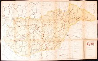 cca 1940 Magyar autó térkép távolságokkal és útvonalszámokkal 100x42 cm