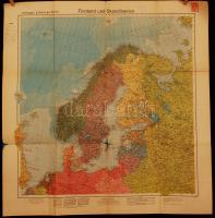 cca 1940 Finnország és Skandinávia térkép / Map of Finland and Skandinavia 76x75 cm
