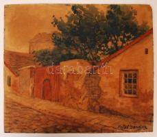 Antal Sándor (1866-1933): Tabáni utca részlet. Akvarell, papír, kis szakadással, 30×35 cm