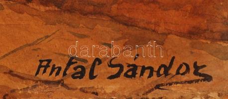 Antal Sándor (1866-1933): Tabáni utca részlet. Akvarell, papír, kis szakadással, 30×35 cm