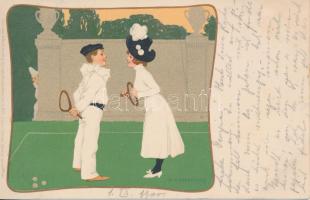 Lawn-Tennis 'Meissner & Buch Künstlerpostkarten Serie 1039' litho s: B. Wennerberg