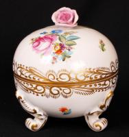 Herendi rózsás bonbonier, rózsán apró lepattanás, kézzel festett, jelzett, m:13 cm, d:11 cm