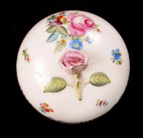 Herendi rózsás bonbonier, rózsán apró lepattanás, kézzel festett, jelzett, m:13 cm, d:11 cm