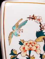 Hollóházi virágokkal és madárral díszített nagyméretű váza, kézzel festett, jelzett, hibátlan, m:35 ...